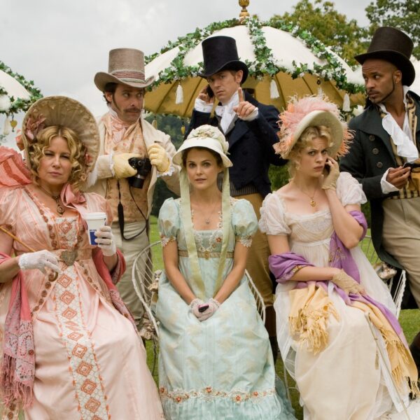 Cast of Austenland, 2013 featuring Papilionaceous silk ribbon.