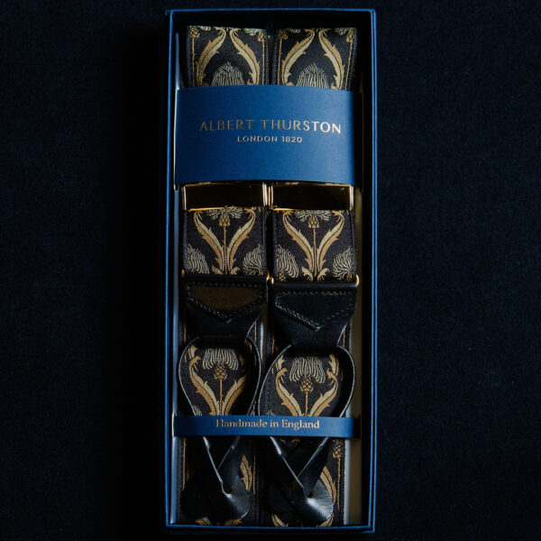 Thistle Silk Braces Black Gold