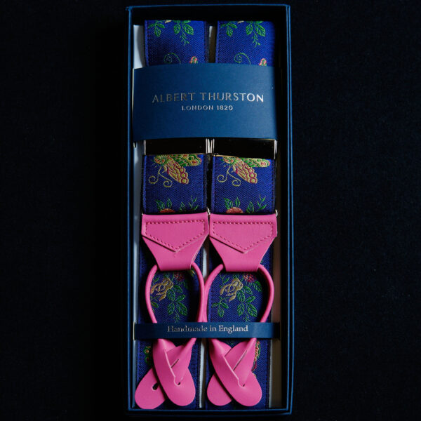 Butterfly Silk Braces on bright blue ground