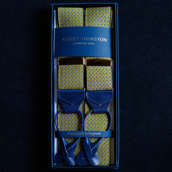 Trellis Silk Braces bright blue and gold
