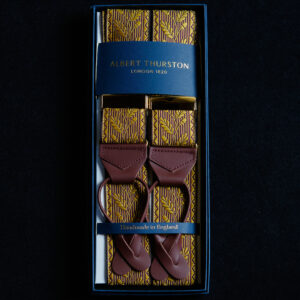 Acorn Silk Braces gold/plum with brown leather ends